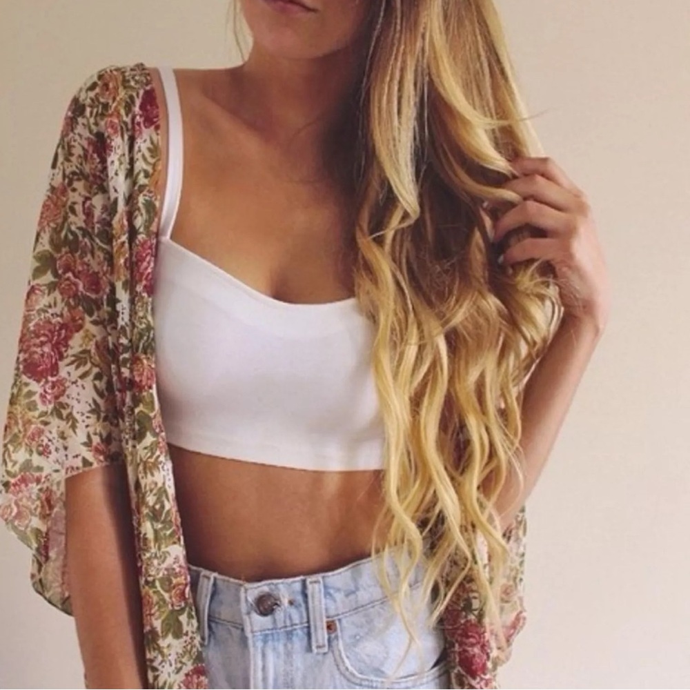 Brandy Melville Floral Kimono - Red and Green